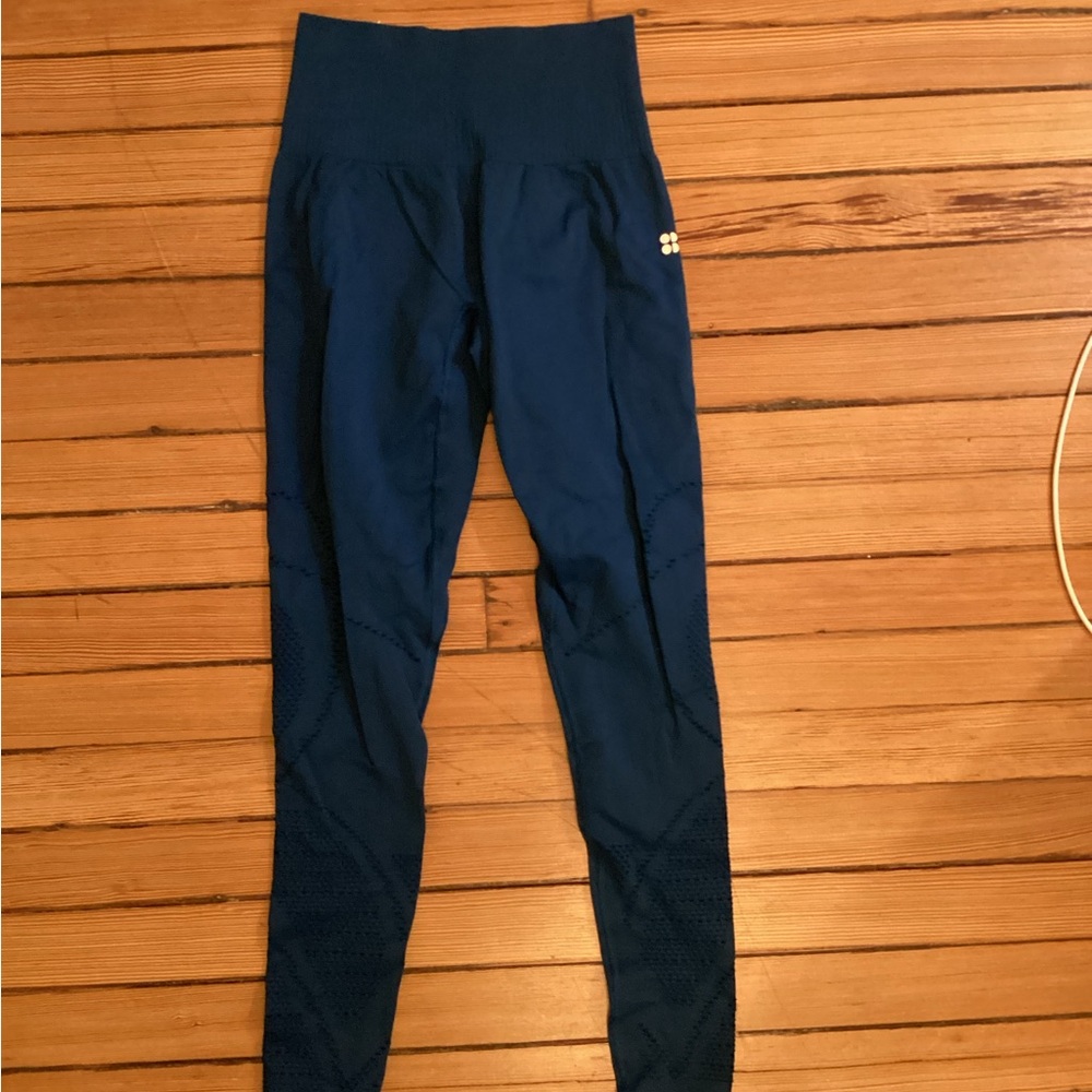 Sweaty Betty Blue Yoga Tights w/leg cut out design womens Small/6